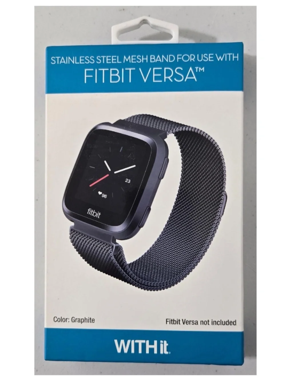 New Withit FitBit Versa Watch Band Stainless Steel Metal Graphite Black Mesh NWT